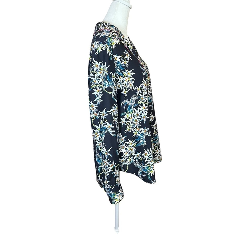 Cinq à Sept Floral Silk Button-Up Shirt Top Asian Pocket Collared Blouse Sz S - Picture 4 of 15